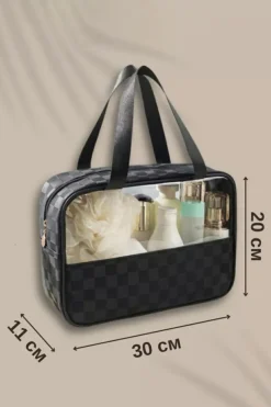 New Dear-Lover Stylish Checkered PVC Clear Cosmetic Bag Black