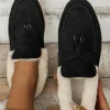 Outlet Dear-Lover Suede Furry Lined Slip on Flat Shoes Black