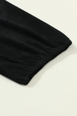 Hot Dear-Lover Suede Square Neck Puff Sleeve Dress Black