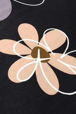 Clearance Dear-Lover Summer Flower Print Casual Round Neck T Shirt Black