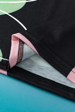 Clearance Dear-Lover Summer Flower Print Casual Round Neck T Shirt Black