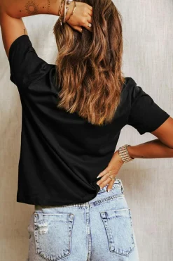 Sale Dear-Lover Take Me To The Pumpkin Patch Flower Print T Shirt Black
