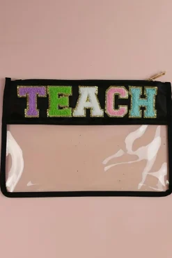Online Dear-Lover TEACH Glitter Chenille Clear PVC Makeup Bag Black