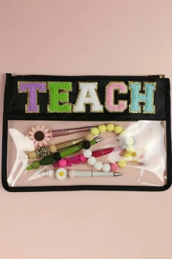 Online Dear-Lover TEACH Glitter Chenille Clear PVC Makeup Bag Black