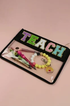Online Dear-Lover TEACH Glitter Chenille Clear PVC Makeup Bag Black