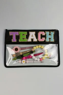 Online Dear-Lover TEACH Glitter Chenille Clear PVC Makeup Bag Black