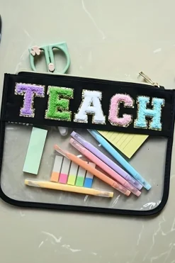 Online Dear-Lover TEACH Glitter Chenille Clear PVC Makeup Bag Black