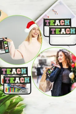 Online Dear-Lover TEACH Glitter Chenille Clear PVC Makeup Bag Black