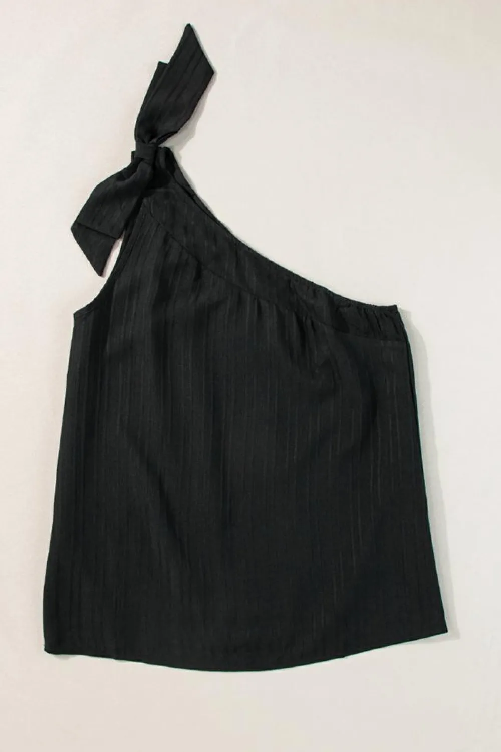 Best Dear-Lover Textured Bowknot One Shoulder Tank Top Black