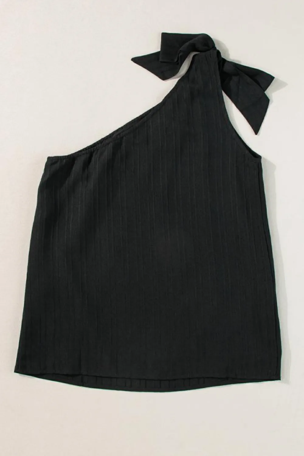 Best Dear-Lover Textured Bowknot One Shoulder Tank Top Black