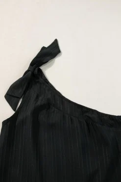 Best Dear-Lover Textured Bowknot One Shoulder Tank Top Black