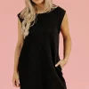 Outlet Dear-Lover Textured Cap Sleeve T-shirt Shift Mini Dress Black