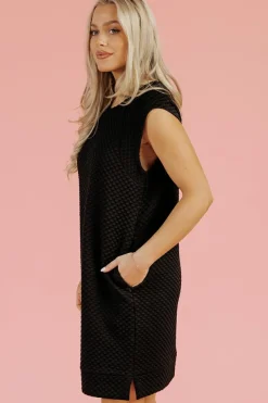 Outlet Dear-Lover Textured Cap Sleeve T-shirt Shift Mini Dress Black