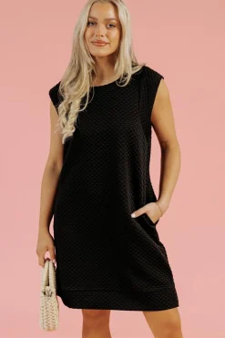 Outlet Dear-Lover Textured Cap Sleeve T-shirt Shift Mini Dress Black
