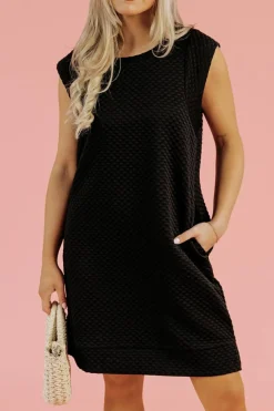 Outlet Dear-Lover Textured Cap Sleeve T-shirt Shift Mini Dress Black