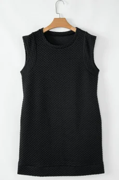 Outlet Dear-Lover Textured Cap Sleeve T-shirt Shift Mini Dress Black