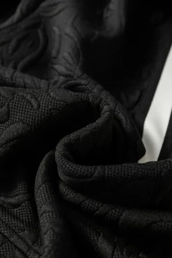 Outlet Dear-Lover Textured Jacquard Quarter Zip Top and Crop Pants Set Black
