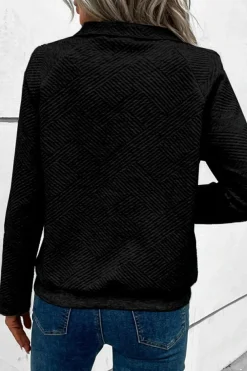 Sale Dear-Lover Textured Knit Buttoned Kangaroo Pocket Sweatshirt Black