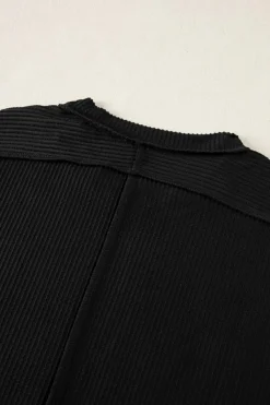 New Dear-Lover Textured Knit Exposed Stitching T-shirt Black