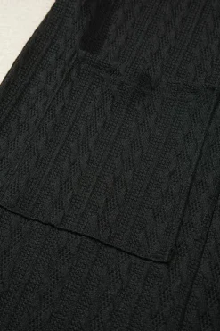 New Dear-Lover Textured Knit Side Pockets Open Front Cardigan Black