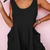 Outlet Dear-Lover Textured Knotted Straps High Waist Wide Leg Romper Black