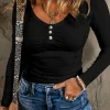 Online Dear-Lover Textured Long Sleeve Slim Henley Top Black