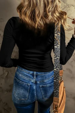 Online Dear-Lover Textured Long Sleeve Slim Henley Top Black