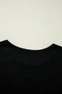 New Dear-Lover Textured Long Sleeve T Shirt and Pants Lounge Set Black