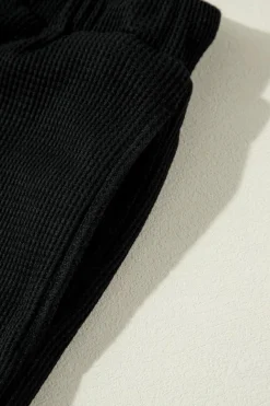 New Dear-Lover Textured Long Sleeve T Shirt and Pants Lounge Set Black