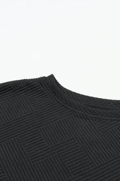 New Dear-Lover Textured Long Sleeve Top and Drawstring Shorts Set Black