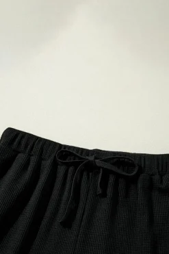 New Dear-Lover Textured Long Sleeve T Shirt and Pants Lounge Set Black