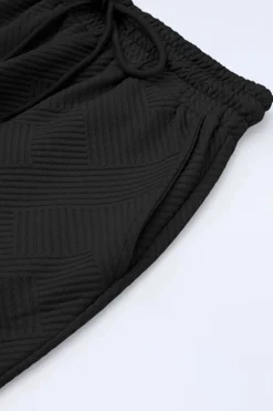 Clearance Dear-Lover Textured Loose Fit T Shirt and Drawstring Pants Set Black