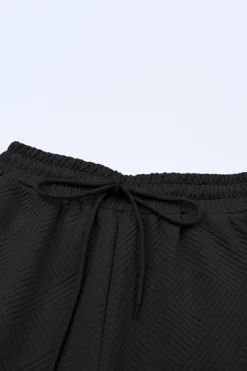 Clearance Dear-Lover Textured Loose Fit T Shirt and Drawstring Pants Set Black