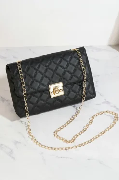 Best Dear-Lover Textured PU Leather Gold Chain Buckle Single Shoulder Bag Black