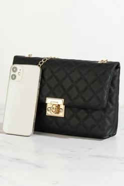 Best Dear-Lover Textured PU Leather Gold Chain Buckle Single Shoulder Bag Black