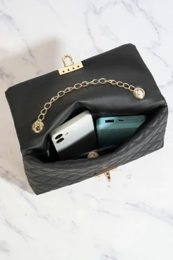 Best Dear-Lover Textured PU Leather Gold Chain Buckle Single Shoulder Bag Black