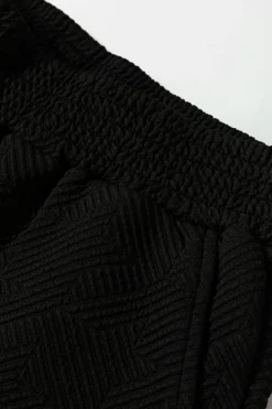 Clearance Dear-Lover Textured Puff Sleeve Top and Pants Set Black