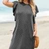 Outlet Dear-Lover Textured Ruffled Flutter Sleeve Mini Dress Black