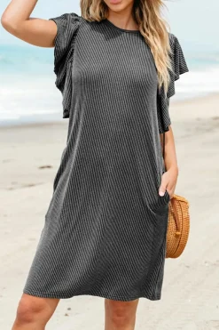 Outlet Dear-Lover Textured Ruffled Flutter Sleeve Mini Dress Black