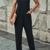 Outlet Dear-Lover Textured Sleeveless V-Neck Pocketed Casual Jumpsuit Black