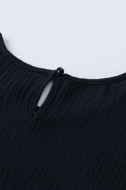 New Dear-Lover Textured Tiered Ruffled Short Sleeve Blouse Black