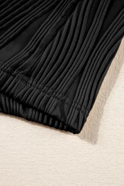Hot Dear-Lover Textured Wavy Round Neck Long Sleeve Top Black