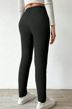 Hot Dear-Lover Thermal Lined Drawstring High Waist Leggings Black