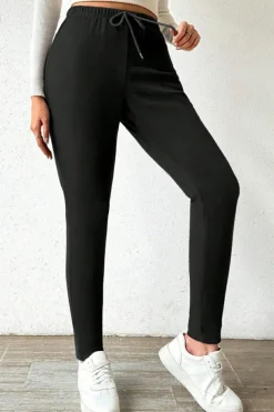 Hot Dear-Lover Thermal Lined Drawstring High Waist Leggings Black