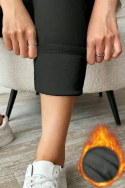 Hot Dear-Lover Thermal Lined Drawstring High Waist Leggings Black