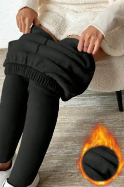 Hot Dear-Lover Thermal Lined Drawstring High Waist Leggings Black