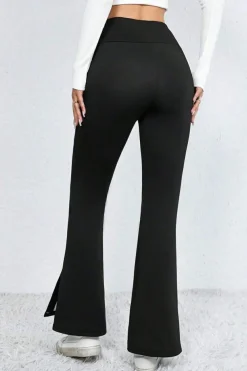 Fashion Dear-Lover Thermal Lined Split Flare Leg Pants Black