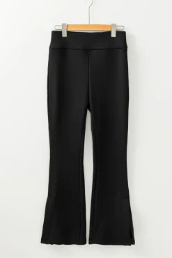 Fashion Dear-Lover Thermal Lined Split Flare Leg Pants Black