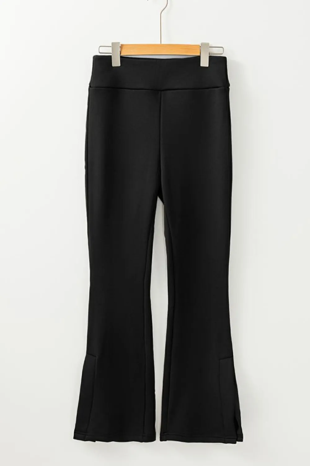Fashion Dear-Lover Thermal Lined Split Flare Leg Pants Black