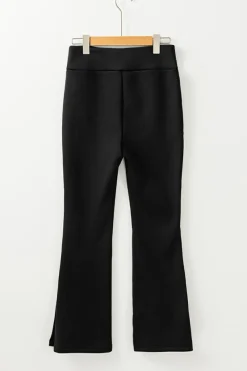 Fashion Dear-Lover Thermal Lined Split Flare Leg Pants Black